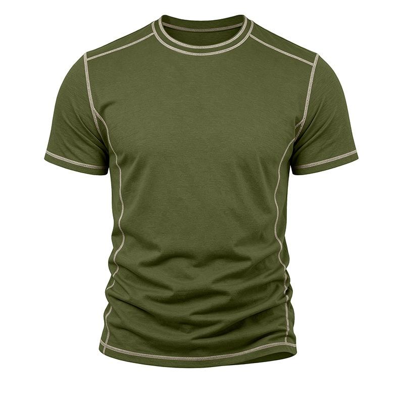 Men’s Short Sleeve Crew Neck T Shirt with Stitching Casual Lightweight Summer Top for Everyday Wear