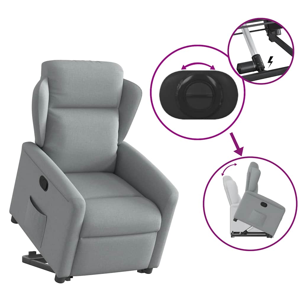 Recliner Chair with Rising Function Light Grey Fabric