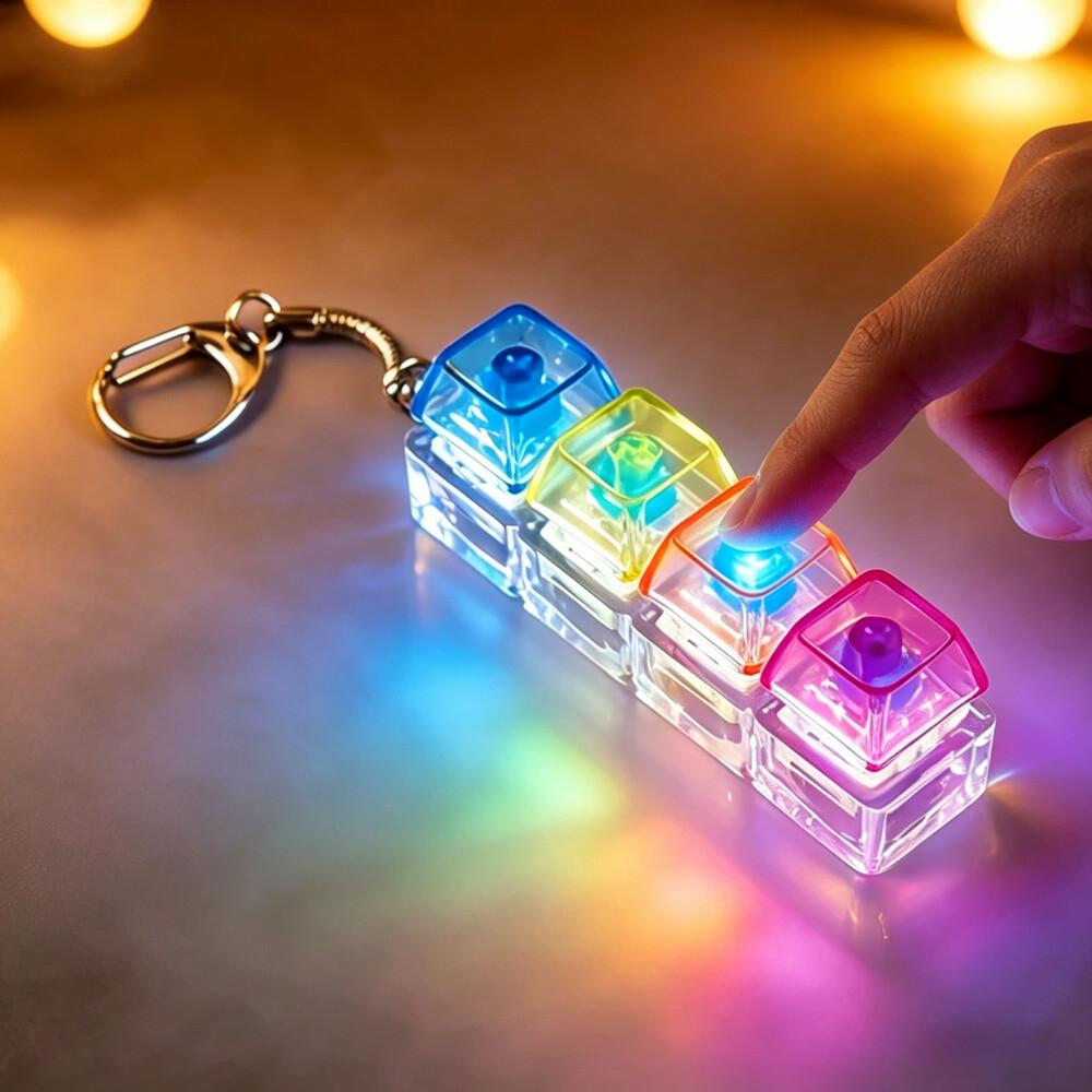 LED LightUp Keychain Keyboard Clickable Button Fidget Toy for Stress Anxiety Relief Portable Desk Accessory Office Decor Gift