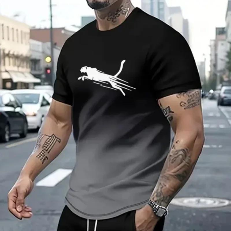 New Fashion Summer Friday 3D Animal Print Cougar Quick Dry Breathable Sport Men's Plus-size Crew Neck Fitness T-shirt
