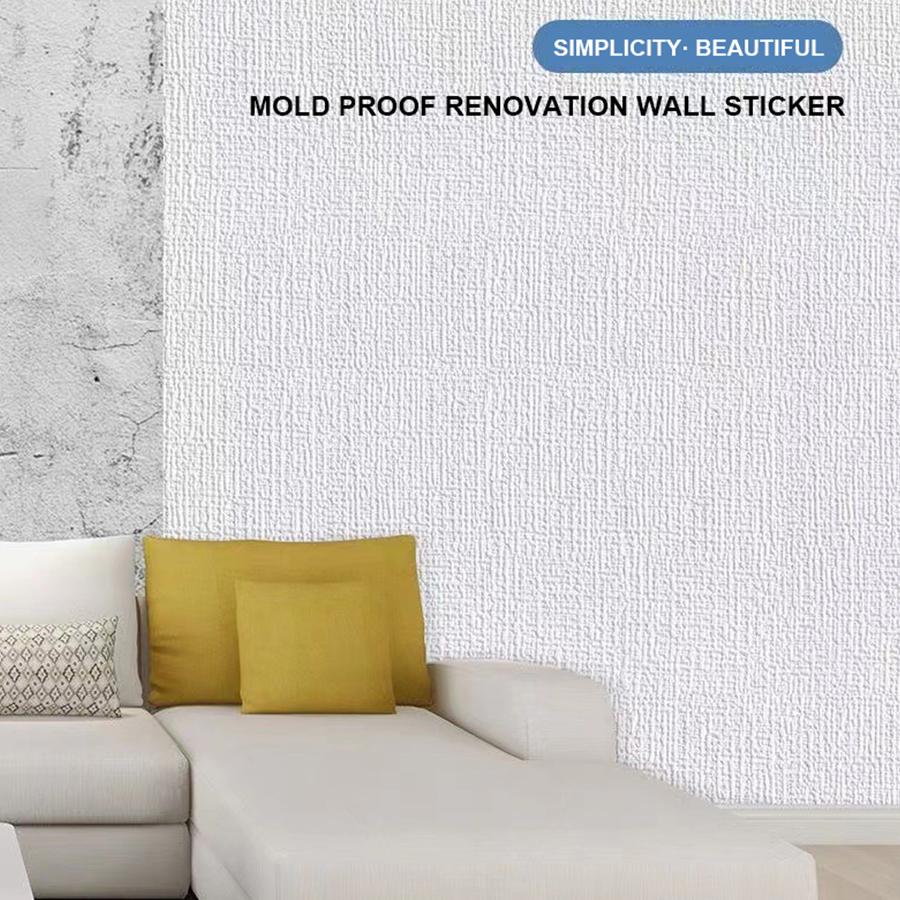 3D Linen Self-Adhesive White Wallpaper Moisture-Proof Waterproof Wall Decoration Living Room Bedroom Background Renovation Film