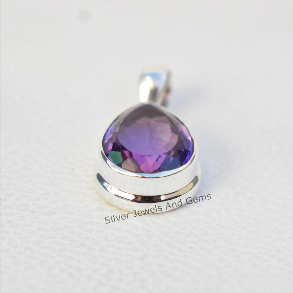 Natural Amethyst Pendant-925 Sterling Silver Handmade Pendant-Teardrop Crystal Pendant-Anniversary Pendant