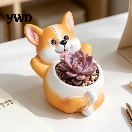 Cute Animal Planter for Shelves Cat Eating Fish Planter, Plant Pot with Drainage, Funny Modern Succulents Office Corgi Succulents, Indoor Plants, Home