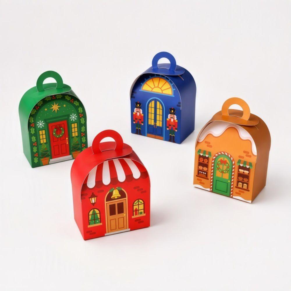 12pcs Handheld Christmas House Shaped Gift Box 4 Colors Handheld Gift Box  Party Favor