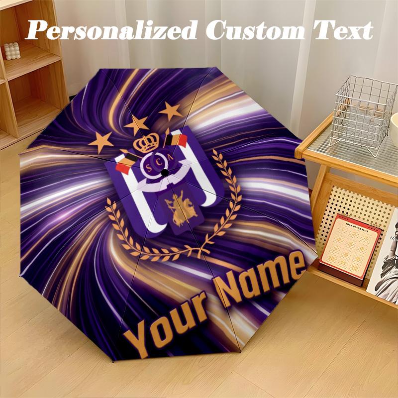 8 Rib Auto Folding Umbrella Anderlecht FC Print Custom Name Text Portable Rain Gear