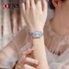 OFNS Women's Luxury Square Leather Strap Watch - Waterproof Quartz with Diamond Detailing