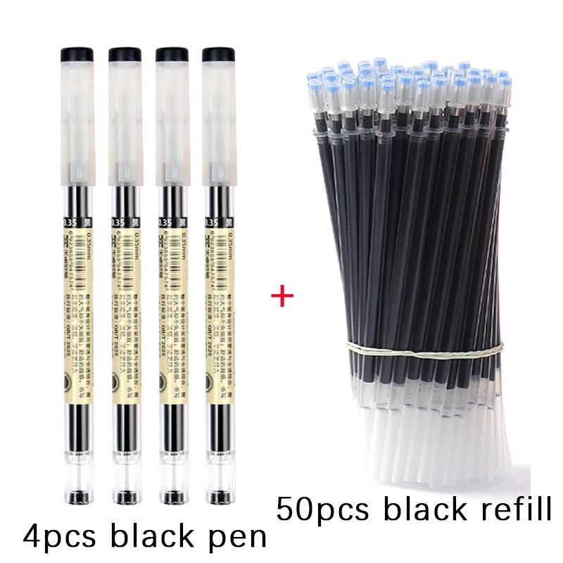 54pcs/set 0.35mm Gel Pens Office School Exam Sign Ballpoint Pen Blue Red Black Ink Replaceable Pen Refill Rods Kawaii Stationery
