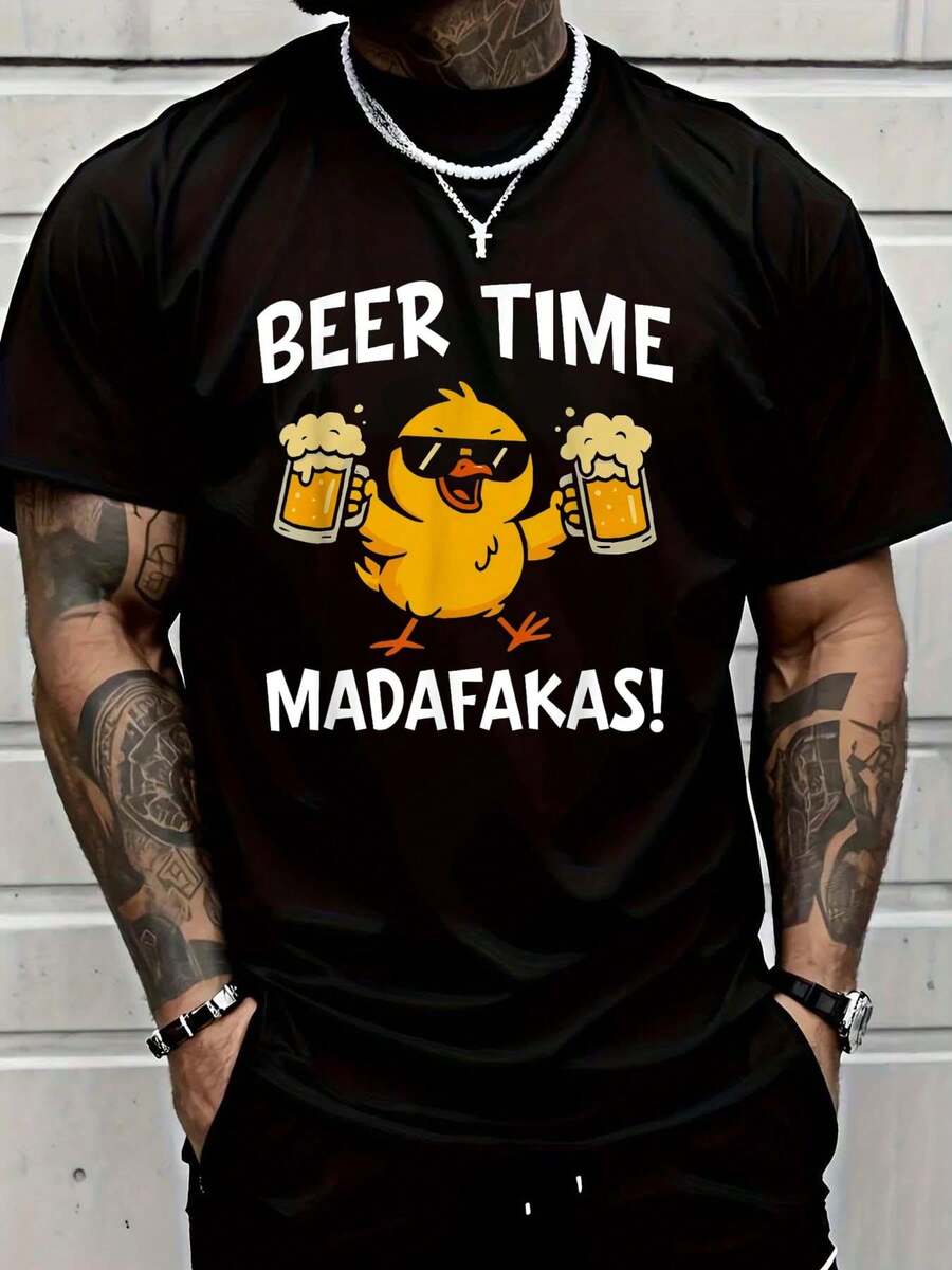 

Beer Time Madafakas Funny Meme Duck With Beer Chicken Gifts Unisex T-Shirt S