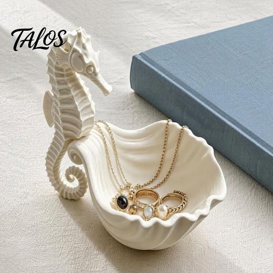 Elegant Jewelry Storage Tray Holder, Seahorse Shape Tray, with Wave Shell Bathroom Countertop Organizer Groove Design, for Rings Necklaces Earrings