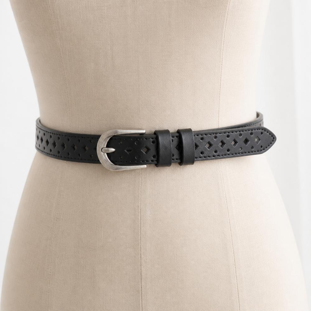 PU Leather Women's Waist Belt Hollow Cutout Cutout Waist Belt Slim Leather Belt  for Dresses