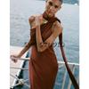 Summer New Arrival Women Clothes Holiday Style Pleat Decorative Asymmetric Collar Scarf Midi Dress 5029170