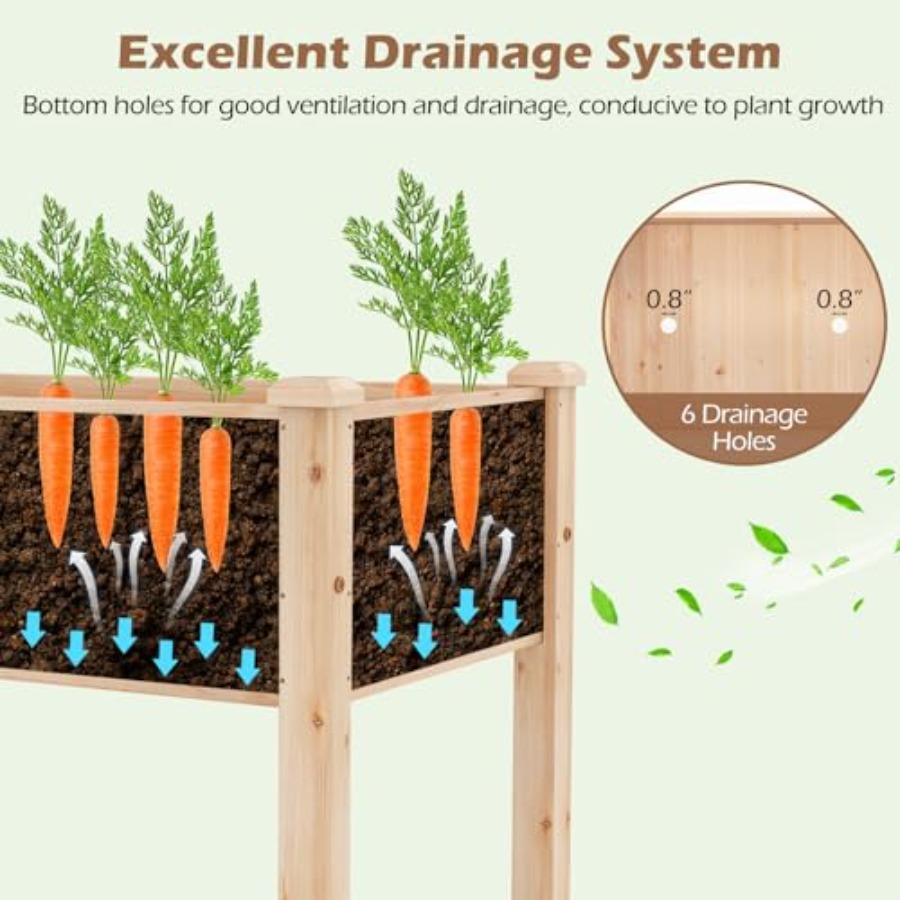 Raised Garden Bed Elevated Wood Planter Box with Drain Hole Gardening Planter Raised Bed for Planting Vegetables Flowers Succul
