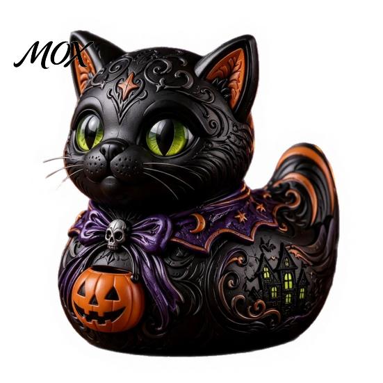 Geschenk für Halloween Mitternachtswitches Katze Ente Figur, Gruselige Schwarze Statue Indoor Tischdekor mit Kürbis Laterne, Dekoration Home Office 1pc black