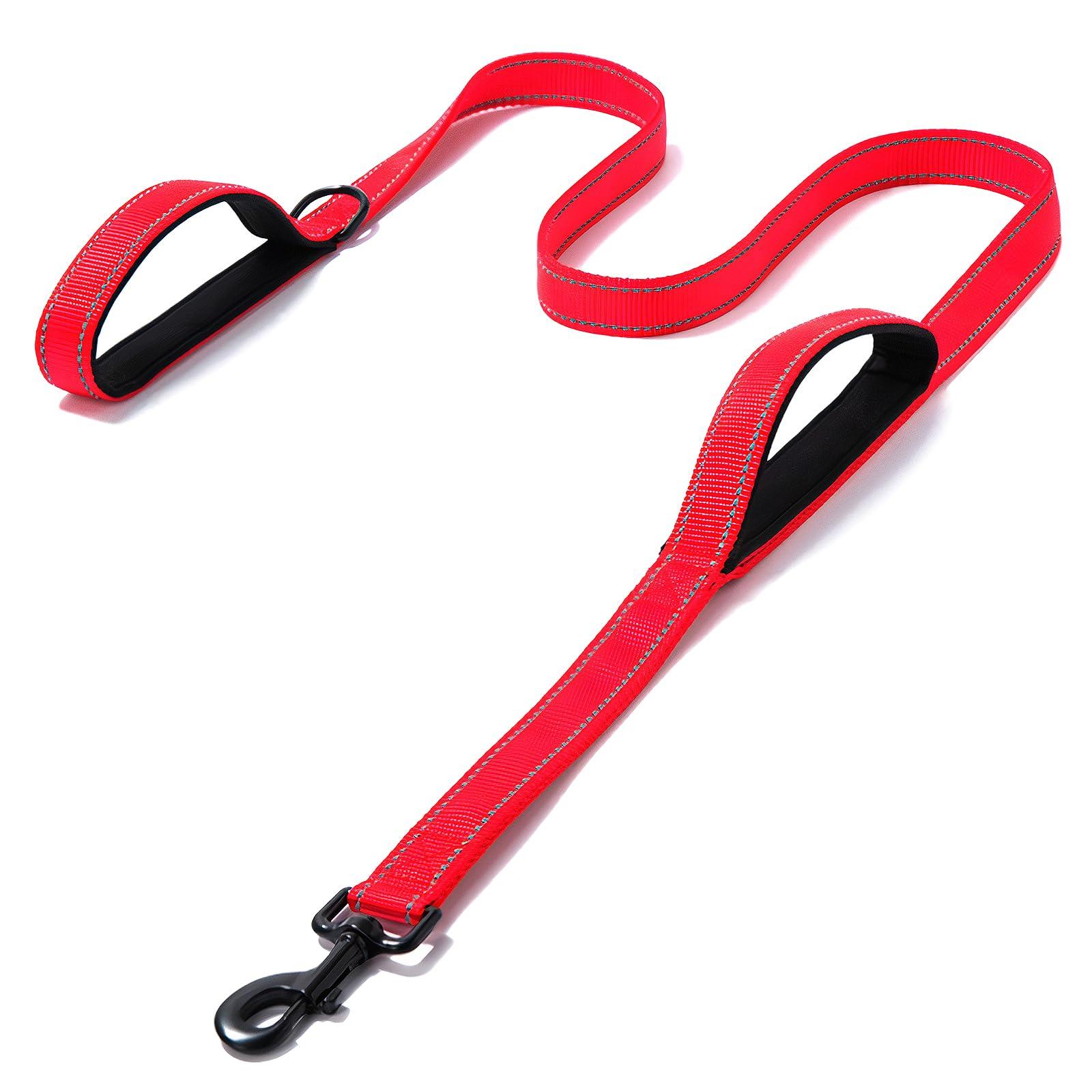 

Morisho Dog Walking Training Lead, Long, 1.5m, with Two Handles, for Small, Medium, and Large Dogs, Reflective, for Nighttime Training, Nylon, Red