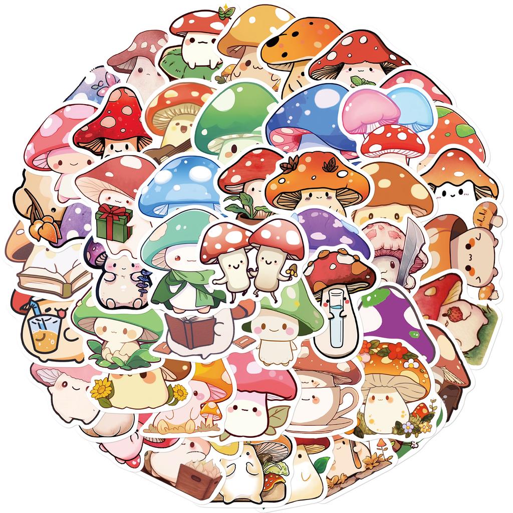 50 Cartoon Colorful Mushroom Graffiti Stickers Guitar Notebook Suitcase DIY Waterproof Stickers