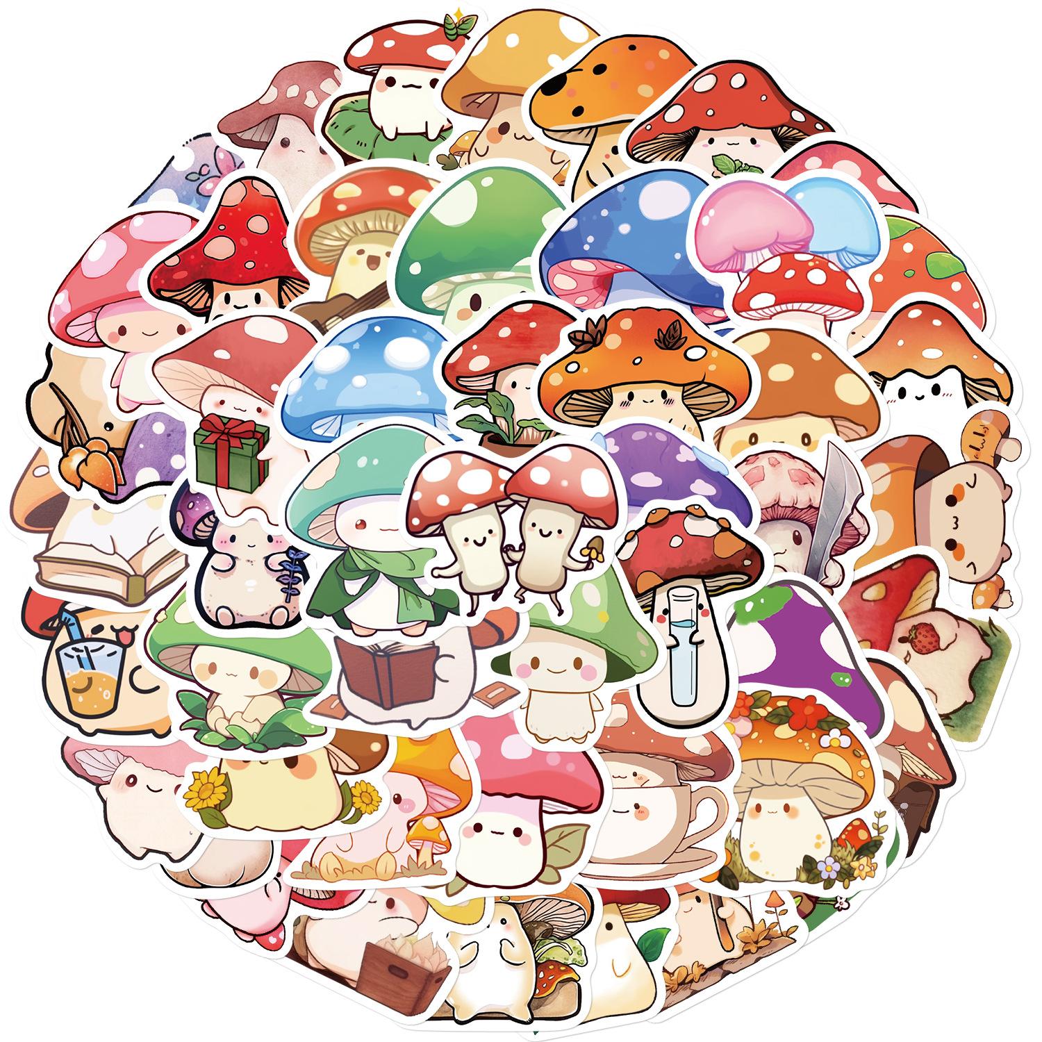 

50 Cartoon Colorful Mushroom Graffiti Stickers Guitar Notebook Suitcase DIY Waterproof Stickers