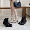 In the autumn and winter of 2025, the new pointed short boots for women show small heels, middle heel, rear zipper, thin boots, and short bare boots.