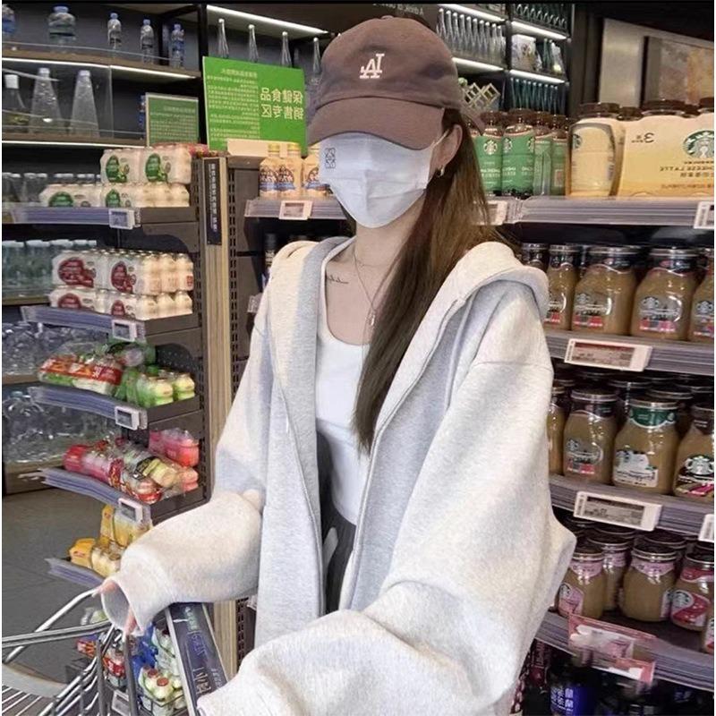 Early autumn sweater jacket women's hooded loose casual cardigan thin sports velvet top