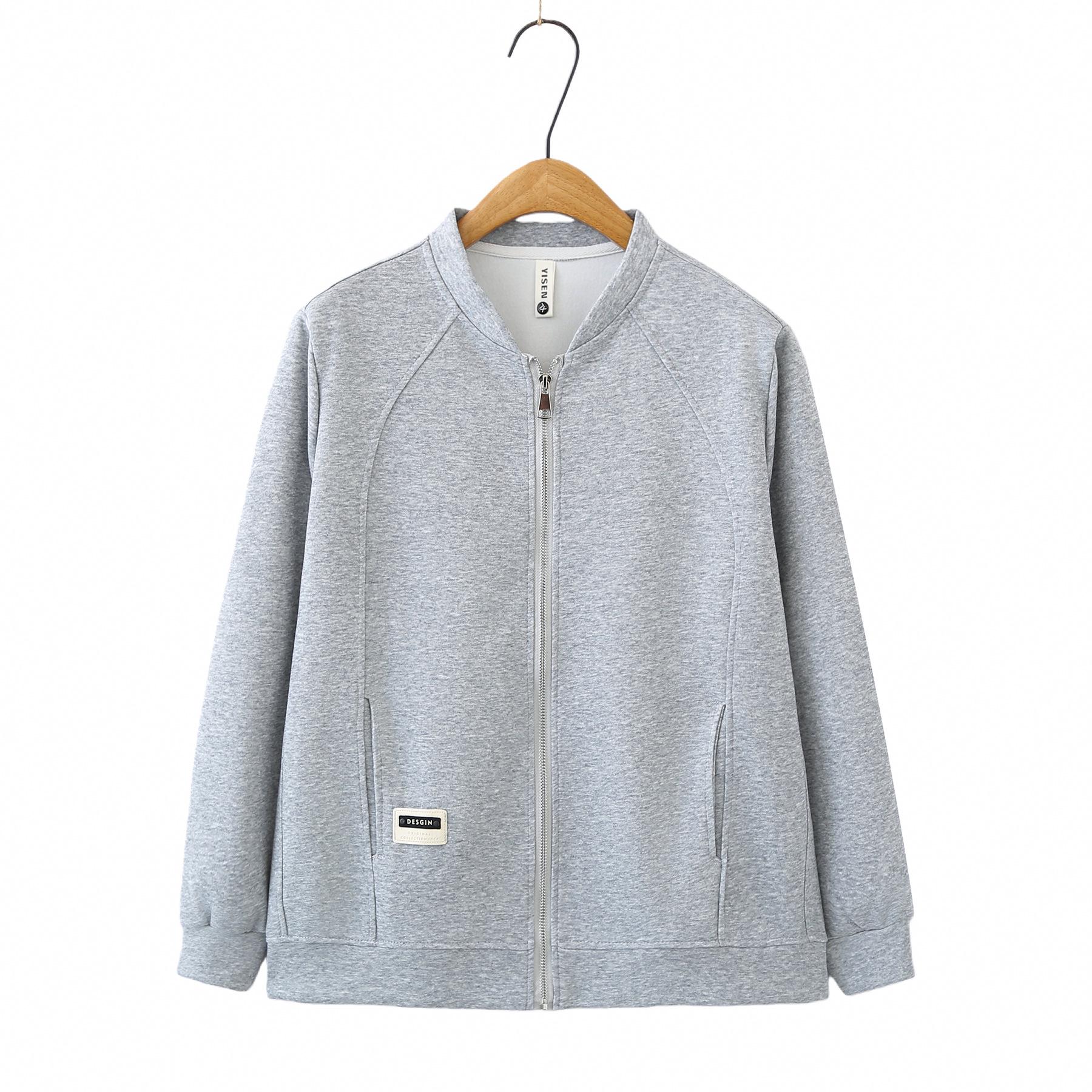 

2026 Spring Plus Size Women s Baseball Jacket - Simple, Casual Long Sleeve Cardigan for Fat Girls XL серый