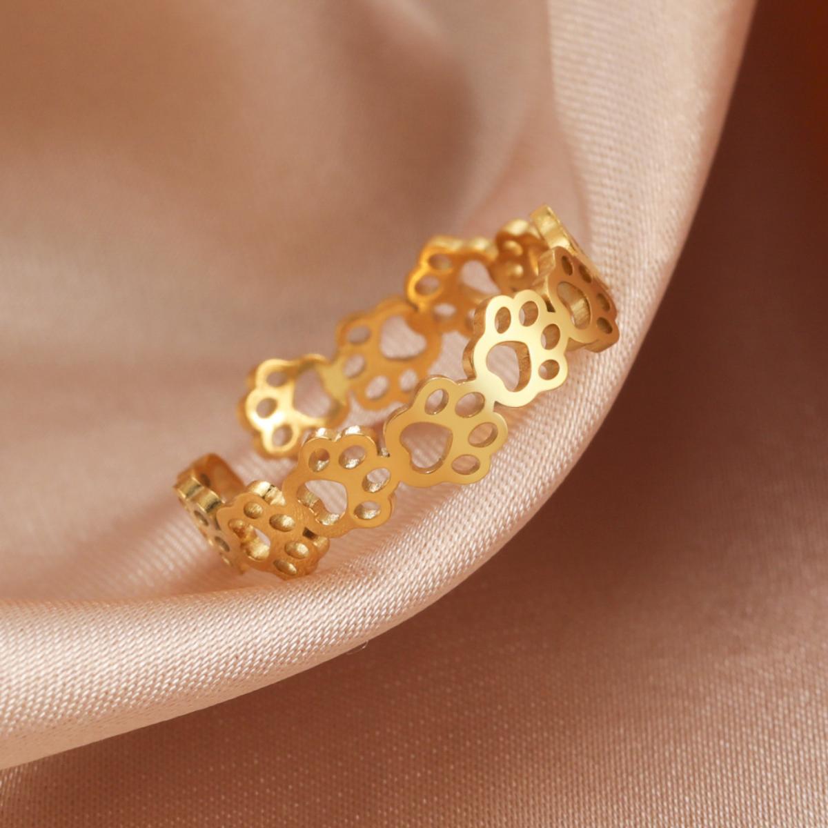 

Черное полое кольцо из нержавеющей стали с принтом кошачьей лапы, милое темпераментное открытое кольцо из нержавеющей стали