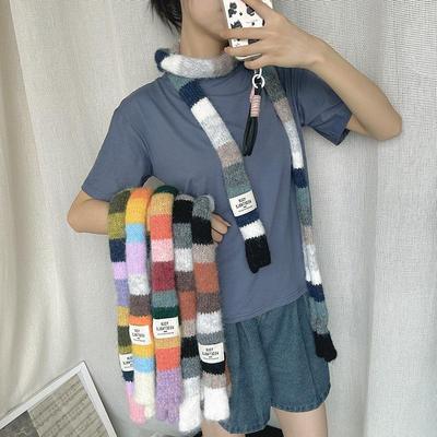 Luochi Knitwear Autumn/Winter Mohair Color Block Stripe Scarf - Unisex Y2K Sweet and Spicy Girl Style