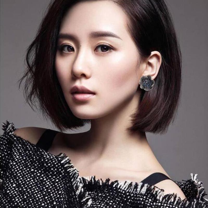 Elegant Women Blue Stone Rose Flower Ear Clip Earring Jewelry Fashion Gifts KTJ