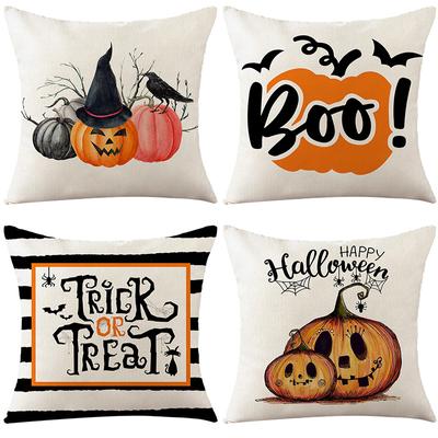 Halloween Pillow Cover Funny Pumpkin Linen Printed Home Living Room Cushion Pillow Cover