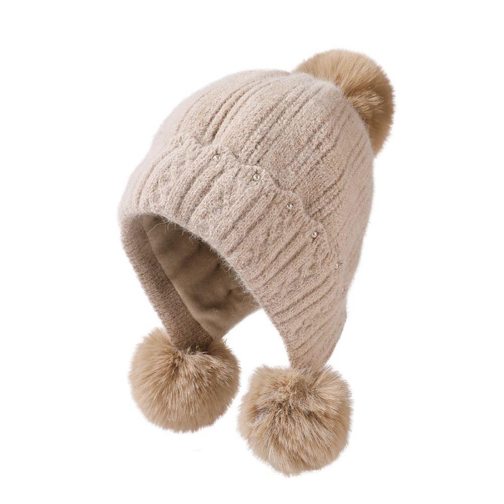 

Тепла в язана шапка Kawaii Ear Protection Cap Модна шапка-амбушюра для жінок бежевий