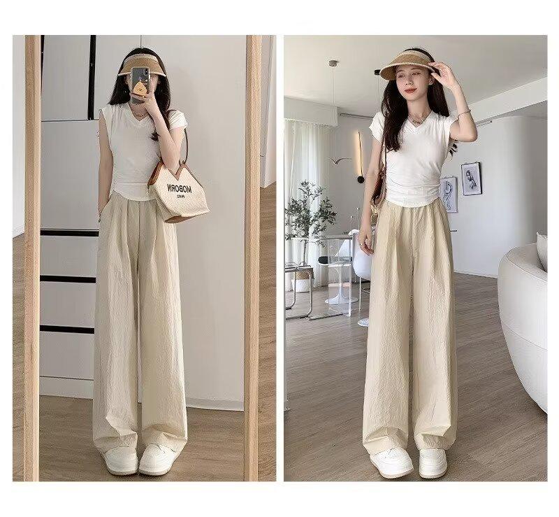 Korean-Style High-Waist Wide-Leg Summer Pants for Women - Ice Silk, Floor-Length