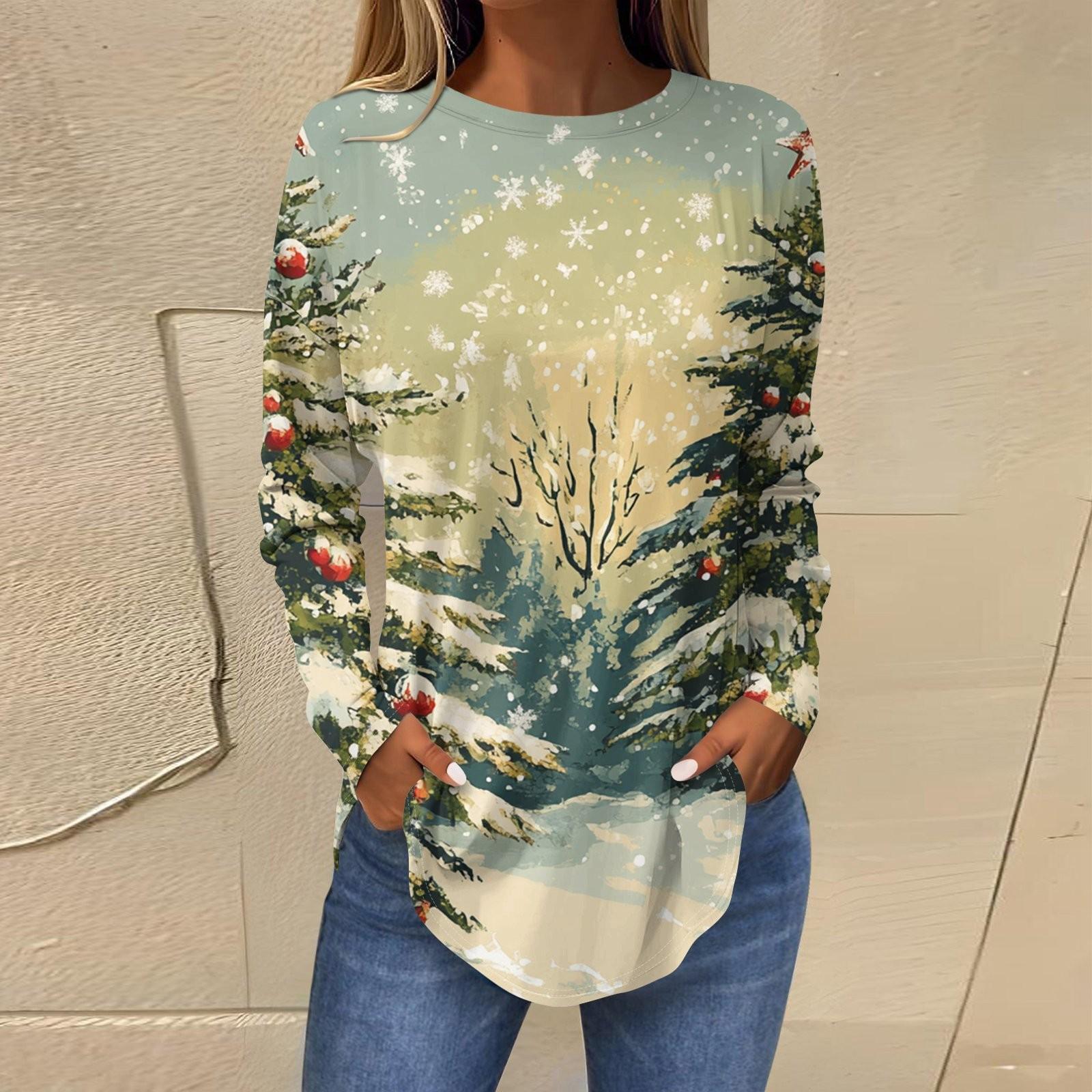 Женские свободные топы с круглым вырезом и капюшоном с длинными рукавами — фото 8