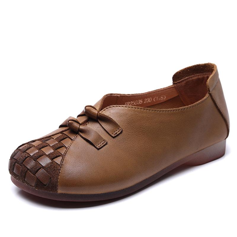 Johnature Genuine Leather Retro Soft Soled Slip-on Shoes Versatile Comfortable Women's Flat Shoes