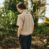 CHALLENGER Men'S Pq Blouson Raglan Cut-Out Short Sleeve Collared T-Shirt Beige