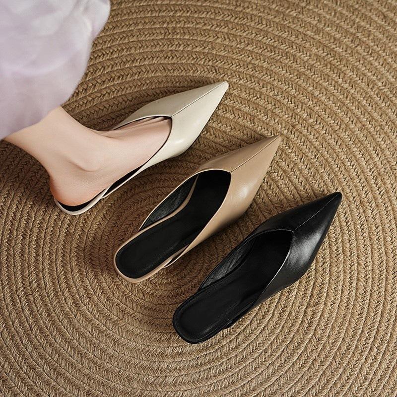 Pointed toe one pedal slippers women's summer fashion outer wear slope heel bag head half drag