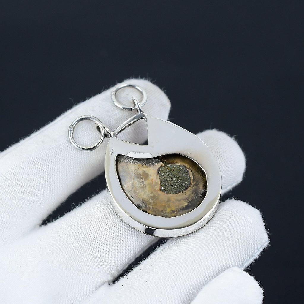 Ammonite Fossil Pendant Real Gemstone Pendant 925 Sterling Silver Pendant Ammonite Fossil Silver Jewelry Handmade Pendant Gift For Friend