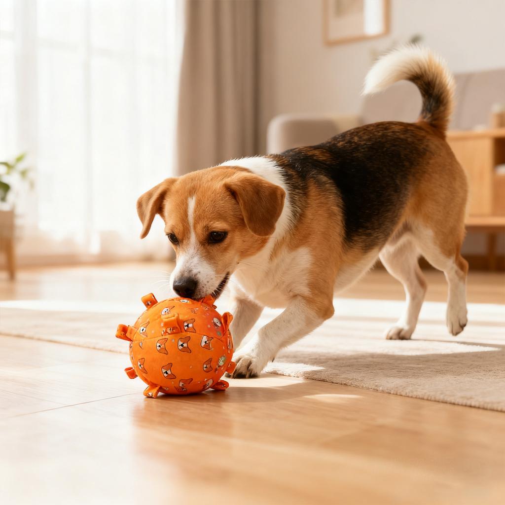 Squeaky Plush Dog Toy Ball With Bell Soft Chewable Interactive Puppy Toys for Small Medium Dogs Cute Animal Design 15cm