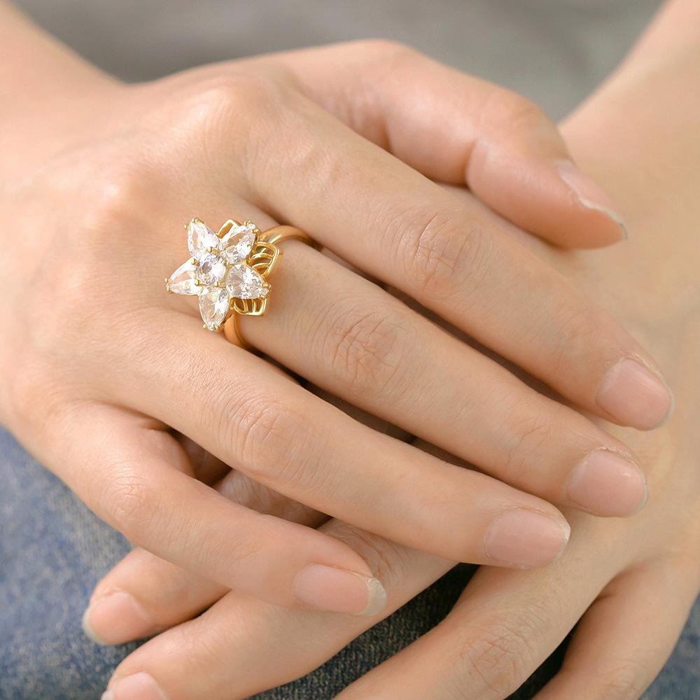 New Light Luxury Star Rotating Zircon Open Ring Copper Micro-inlaid Five-pointed Star Ring Female Design Sense