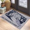 Family Camping Memories Carpet Mat with Deer Pine Tree Pattern Anti-Slip Rug Vintage Wood Design Home Decoration Floor Mat
