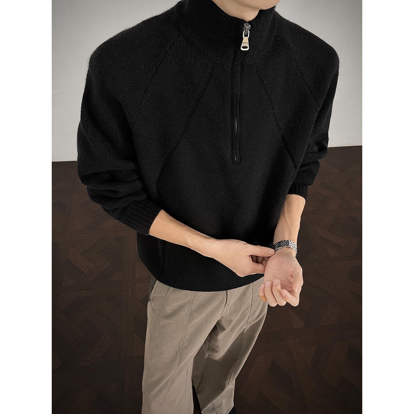 

Men s Gray High-Neck Half-Zip Retro Knit Pullover XXL чорний