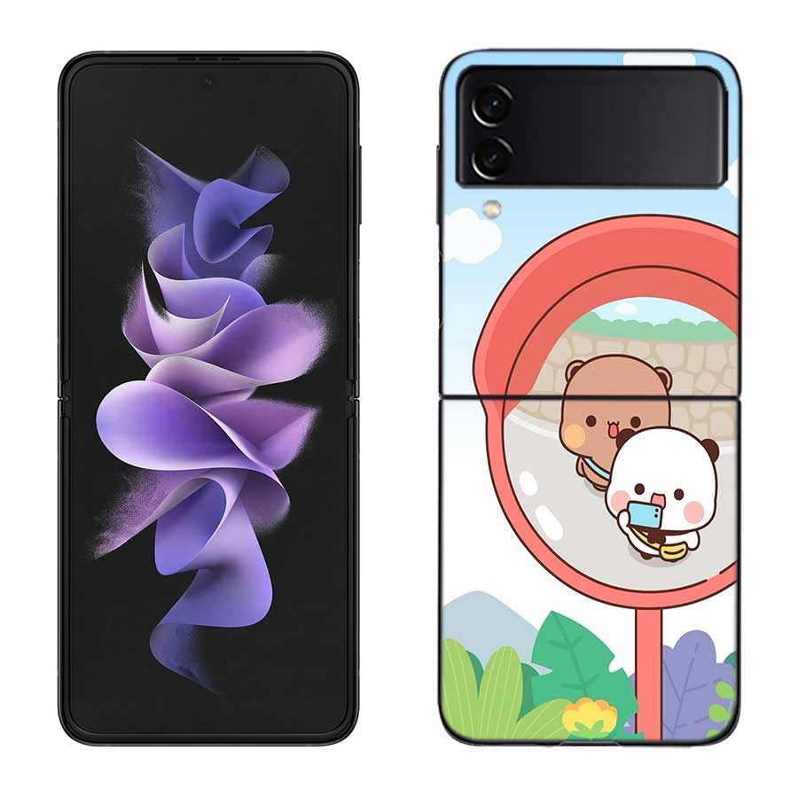 Cute BuBu DuDu Phone Case For Samsung Z Flip 7 6 5G Galaxy Z Flip 5 4 3 Black Hard Cell Cover Luxury PC Shell Coque