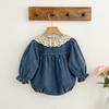 Baby Girl Romper Lace Trim Knit Denim Long Sleeve Bodysuit Toddler 6M-3T