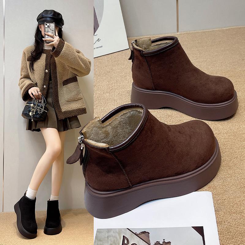 Women's Large Size Soft Sole Winter Warm Fur One Snow Boots Padded Lined Ankle Boots Anti-slip Hiking Casual Sports Cotton Boots