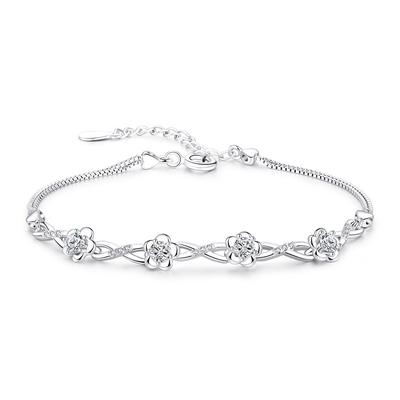 Vintage Silver Plated Bracelet for Women with Blooming Plum Blossom Design Elegant Hand Jewelry