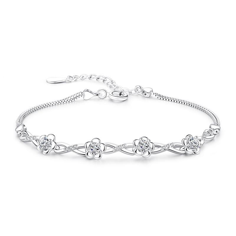 Vintage Silver Plated Bracelet for Women with Blooming Plum Blossom Design Elegant Hand Jewelry