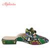 Aphixta Summer New Chain Women Snake Prints Slides Square Toe Shoes Classic Gold Buckle Rope Slippers Footwear Plus Big Size 43