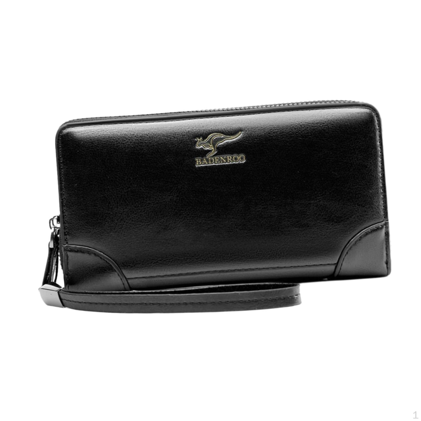 

Мужская сумка-клатч, органайзер для карт, длинный кошелек, модный повседневный, из искусственной кожи Double Zipper Slot