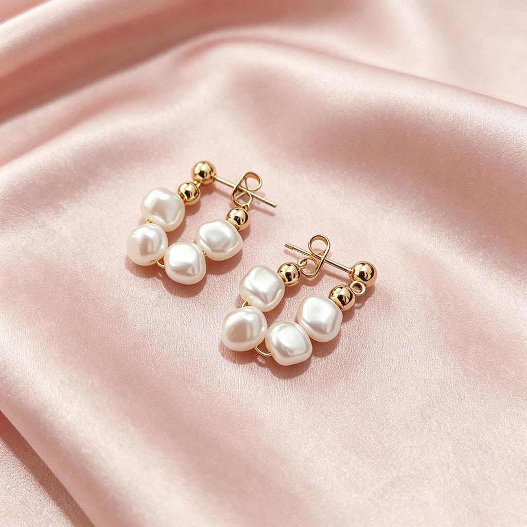 Baroque imitation pearl earrings for women, gold daily wear earrings, new versatile ear accessories, unique design