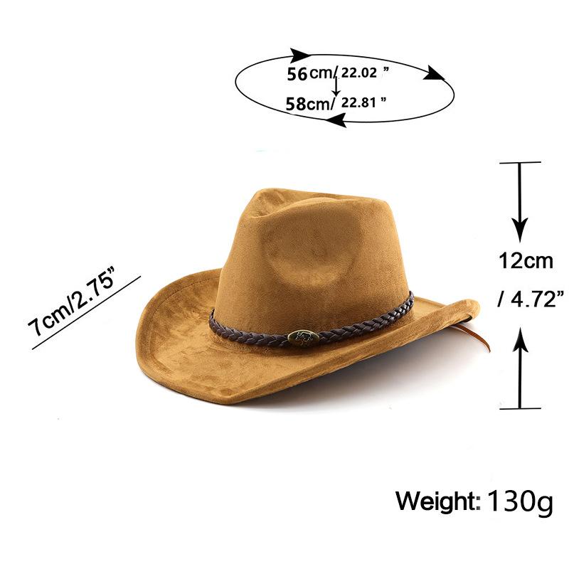 Western cowboy hat suede brown jazz hat men's and women's ethnic style autumn and winter wide brim hat