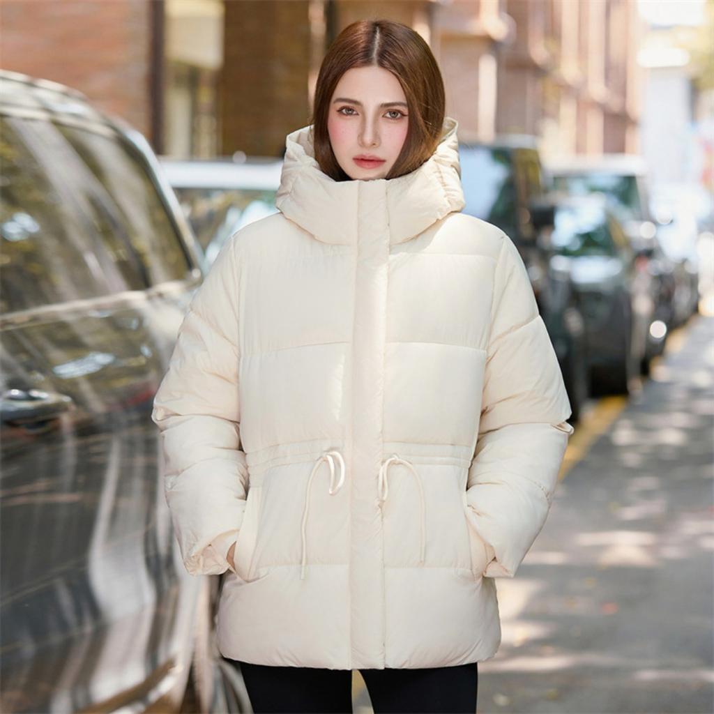 Winter Women's Waist Cinchable Loose Hooded Puffer Jacket, Fashion Casual Versatile Outerwear