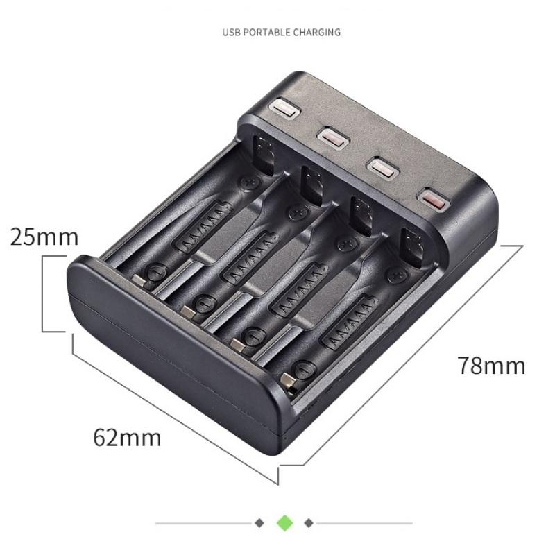 4-Schlitz USB-Ladegerät für AA/AAA wiederaufladbare Batterien Unabhängiges Laden ohne Batterie