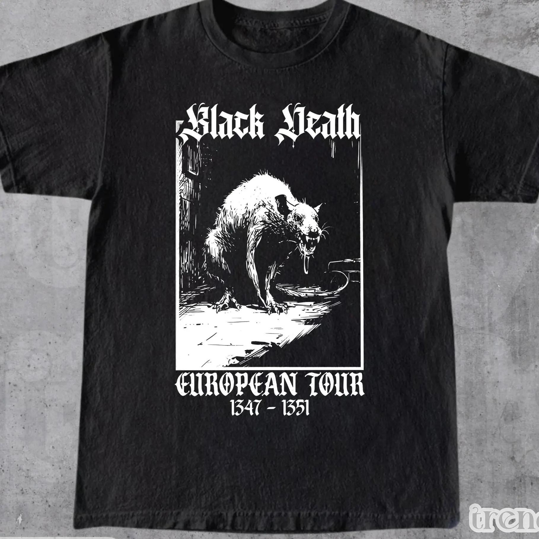 

Black Death European Tour Vintage Graphic T-Shirt, Retro Gothic Medieval Plague Rat Dark Art Tshirt, Funny Middle Ages Shirt 4XL